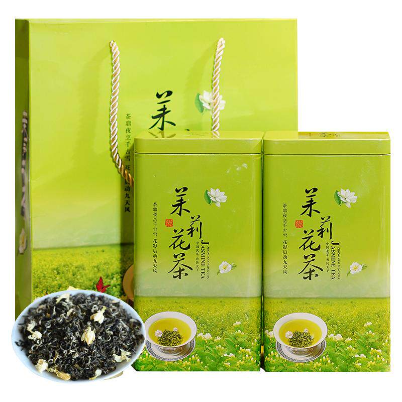 爆款茉莉花茶浓香型散装福建茉莉鲜花窨制茶叶散茶铁罐礼盒装500g