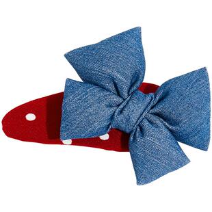 兰诺牛仔蓝蝴蝶结红色发夹女2026新款高端侧边夹前额夹后脑勺夹子