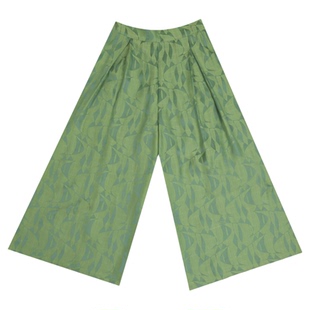 谜阿凰【绿提花缎阔腿大码宋裤】原创汉服下装气质休闲长裤夏季款