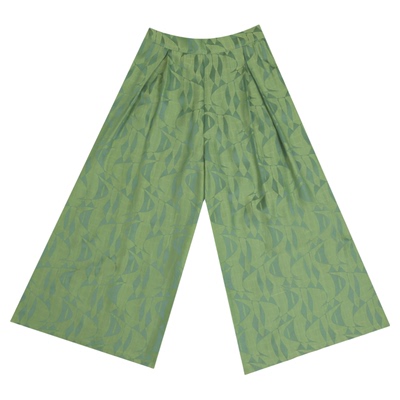 谜阿凰【绿提花缎阔腿大码宋裤】原创汉服下装气质休闲长裤夏季款