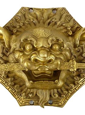 镇宅睚眦狮咬剑牌挂牌摆件纯铜