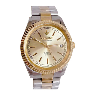 瑞士英纳哥组装机械男士商务间金自动表库存机芯防水双历钢带腕表