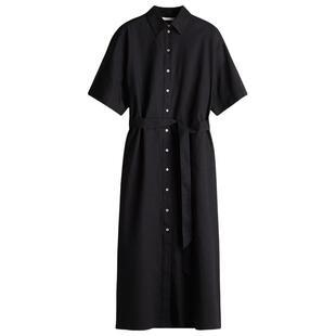 HM女装连衣裙夏季气质莫瑞老钱风亚麻混纺衬衫式连衣裙1278042