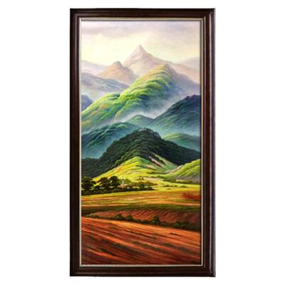 手绘过道绿色入户大山风水装饰画