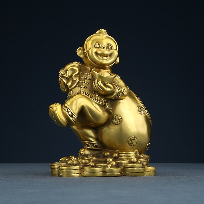 黄铜猴摆件工艺品十二生肖猴年装饰品办公桌客厅家居摆设开业礼品