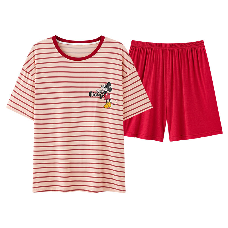 Disney/迪士尼套头短袖短裤睡衣女带胸垫凉感冰丝舒适家居服0048
