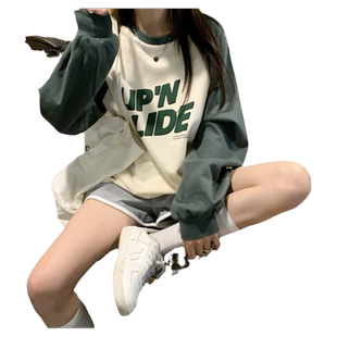 网红ins潮牌插肩袖卫衣女秋季百搭宽松显瘦洋气韩版撞色薄款上衣