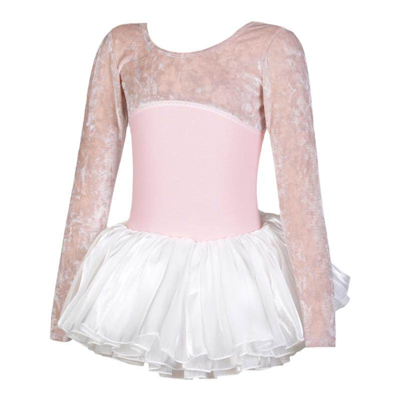 儿童舞蹈服芭蕾舞裙长袖女童拼绒练功服幼儿中国舞演出服跳舞纱裙