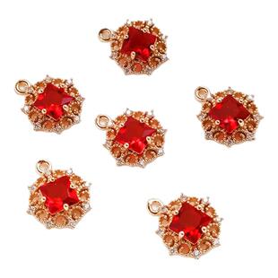 保色配件14K包金镶嵌锆石葛谢红中国结蕾丝吊坠手工DIY挂件配饰