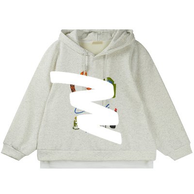 韩系休闲风撞色显瘦印花连帽卫衣