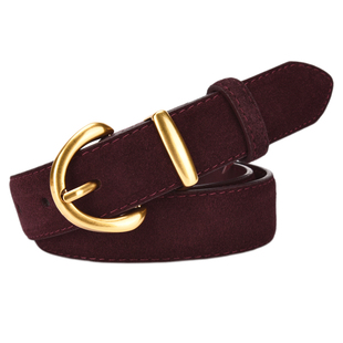 安可拉红皮带女2025新款真皮复古简约装饰腰带女麂皮绒面百搭裤带