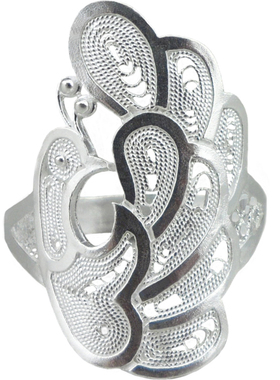 孔雀戒指纯银凤凰回头拉丝工艺