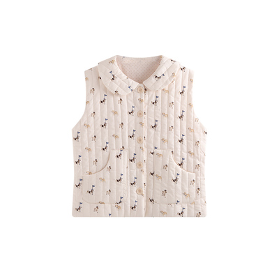 侘町2025新款小狗马甲睡衣秋冬空气夹棉女款翻领可外穿加厚家居服