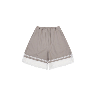 【官方正品】COYSEIO蕾丝拼接短裤女高腰显瘦休闲五分裤花边中裤
