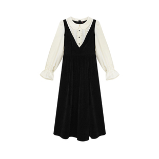 安妮不火 甜美丝绒连衣裙女2025秋冬新款微胖大码显瘦气质花苞裙