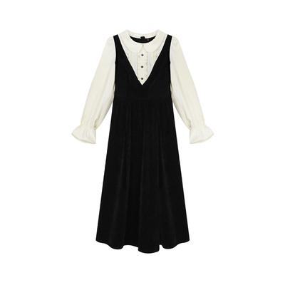 公主风A型假两件连衣裙