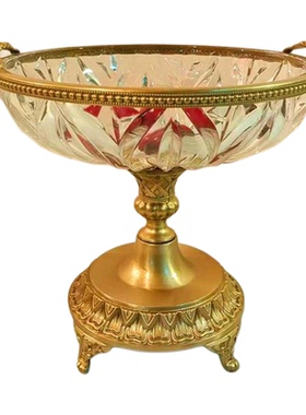 黄铜配水晶果盘客厅餐厅鲜花花瓶新中式软装样板间客厅餐厅工艺品