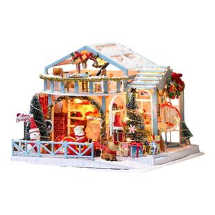 知我diy手工小屋圣诞雪夜微缩场景房子模型拼装玩具屋圣诞节礼物