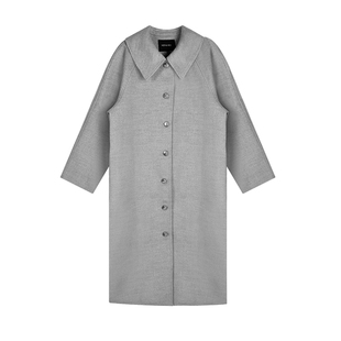 NEVA HU【现货6折】中长款毛呢外套女韩版高级感大翻领呢子大衣