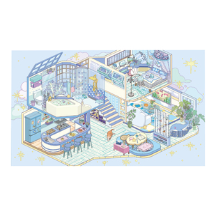 海月蓝湾造景贴纸沐染我的两层国系列琥珀光室微缩场景3D立体小屋贴画手帐手工玩具女孩打发时间新年礼物