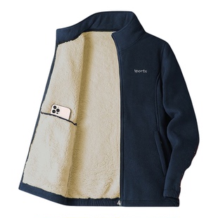 摇粒绒夹克男秋冬款加绒加厚羊羔绒外套立领抓绒卫衣男装上衣内胆