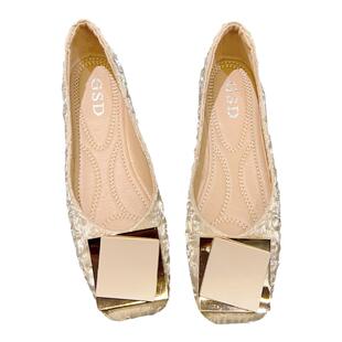 仙女鞋温柔单鞋晚晚风方头平底瓢鞋女春2026新款方扣法式豆豆女鞋