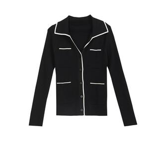 MEDECOO/墨蒂珂春新款女装V领针织衫撞色长袖开衫MHC40209