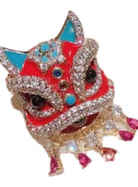 八宝瑞祥醒狮滴釉流苏宝石项链 新中式 醒狮水滴锆石红绳手链套装