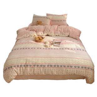 木悠可爱卡通冬季加厚双面牛奶绒四件套珊瑚绒保暖被套床单三件套