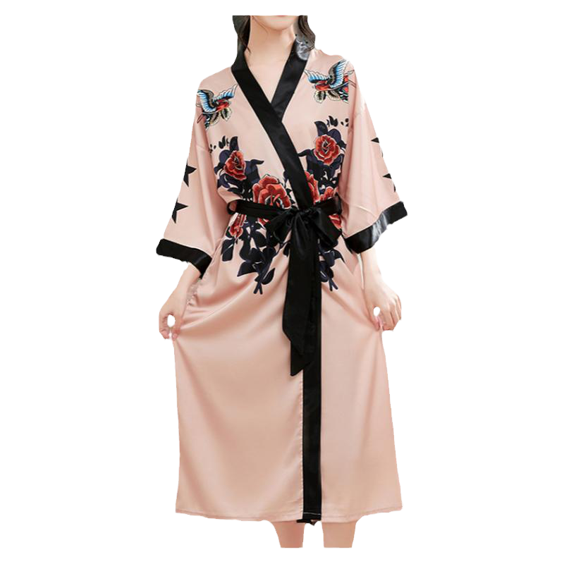 BYFORD/百富【古典国风】缎面睡袍女裸感长款仿真丝绸晨袍家居服