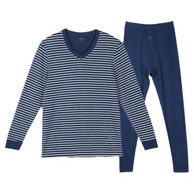 仕乐长袖情侣经典条纹再生纤维