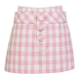 lefame拉飞姆2026春季新款时尚假两件粉白彩色格纹半裙半身短裙