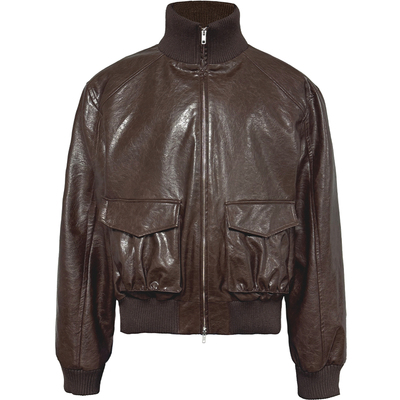 JCAESAR LEATHER JACKET 抽褶短皮夹克 油蜡皮 双开拉链 短宽