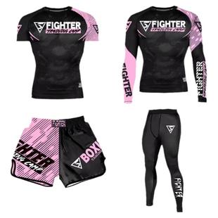 专业定制儿童成人款拳击散打训练服装自由搏击高弹速干四件套运动