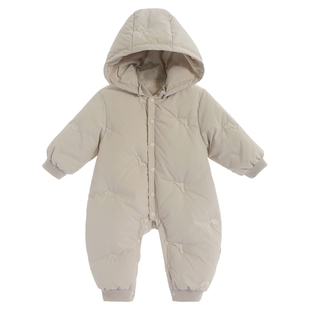 婴儿ins风冬季羽绒三防加厚连体衣婴幼儿宝宝保暖夹鸭绒外出爬服