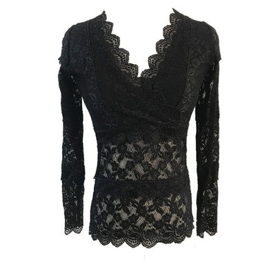 蕾丝黑色性感镂空半袖大码打底衫
