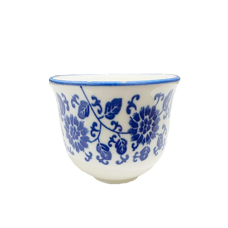 陶瓷小酒杯大号蓝花小酒盅蒙古舞蹈道具青花纹复古老式蓝色白酒杯