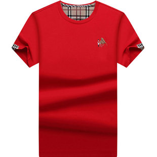 保罗高档丝光棉圆领男士短袖t恤夏季轻奢休闲半袖大码刺绣体恤男T