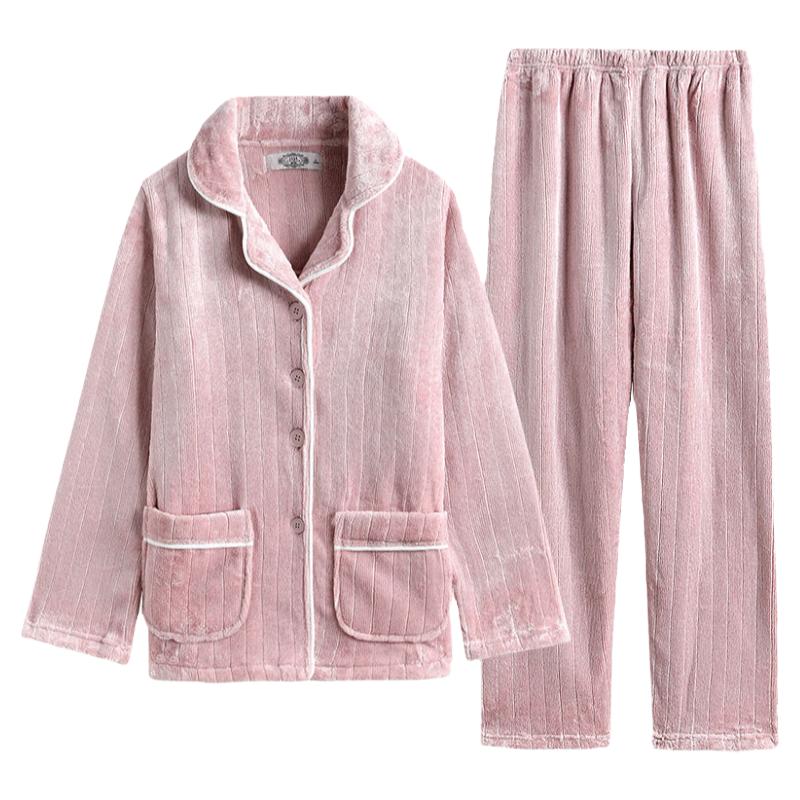 【特价清仓】美标秋冬保暖珊瑚绒睡衣两件套装女男士法兰绒家居服