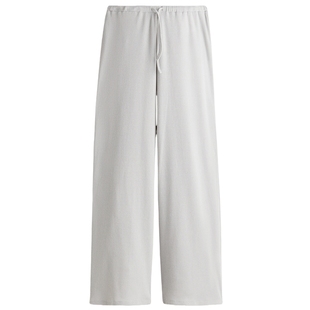 HM女装裤子冬季华夫格汗布直筒宽松休闲阔腿长裤1297876