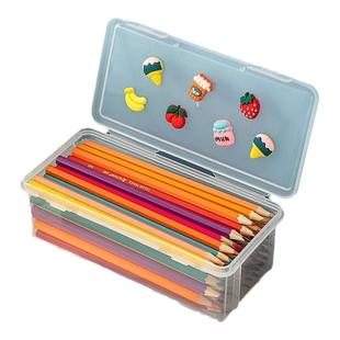 铅笔收纳盒透明文具盒塑料儿童桌面笔筒装彩蜡笔彩色笔马克除螨垫