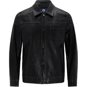 [山羊皮]Navigare意大利小帆船黑色休闲皮衣男春季工装皮夹克外套