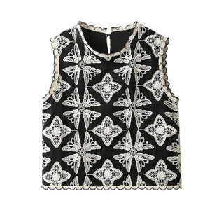 欧货高级感重工刺绣无袖背心衬衫女夏季气质显瘦小衫坎肩休闲上衣