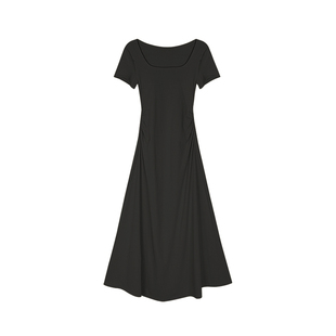 alex stevens短袖连衣裙掐腰裙女夏季弹力u领修身显瘦纯色长裙子