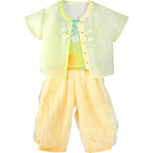 乌扣.清夏 女童新中式国风服装改良汉服童装夏季薄款套装汉元素