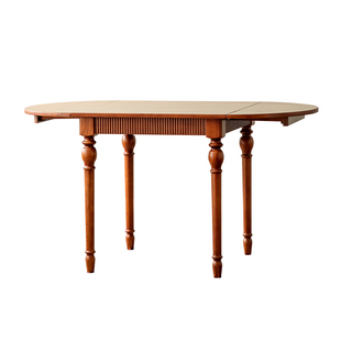 实木餐桌法式折叠原木方桌可变圆桌中古风伸缩白蜡木家用全实木