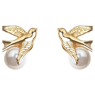 轻奢925银针防过敏镀14K不易掉色玻璃珍珠飞鸟耳饰级高级感耳钉女