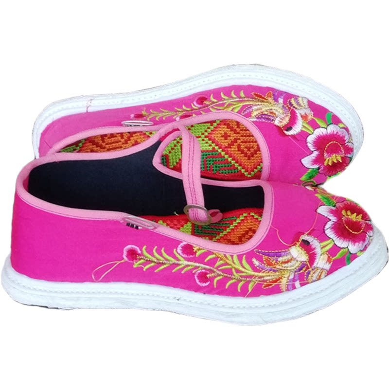 布鞋女手工纳底女士云南绣花鞋千层底贵州布鞋女方口平底毛边孕妇