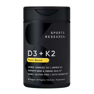 SportsResearch 5000IU维生素D3K2骨骼健康MK7中老年成人SR纯素d3