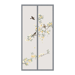 新中式空调门帘挡风防寒防走冷隔断帘子自吸家用卧室隐私帘免打孔